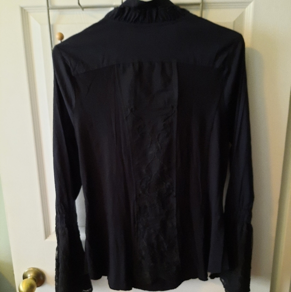 Vitrin Design Size M Unique Black Lacey Button up Shirt with Bell Sleeves - Picture 2 of 11